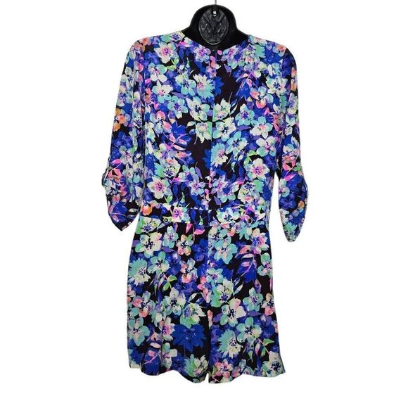 Yumi Kim Romper Silk Floral Blue Pink Shorts Size Medium - Picture 5 of 9